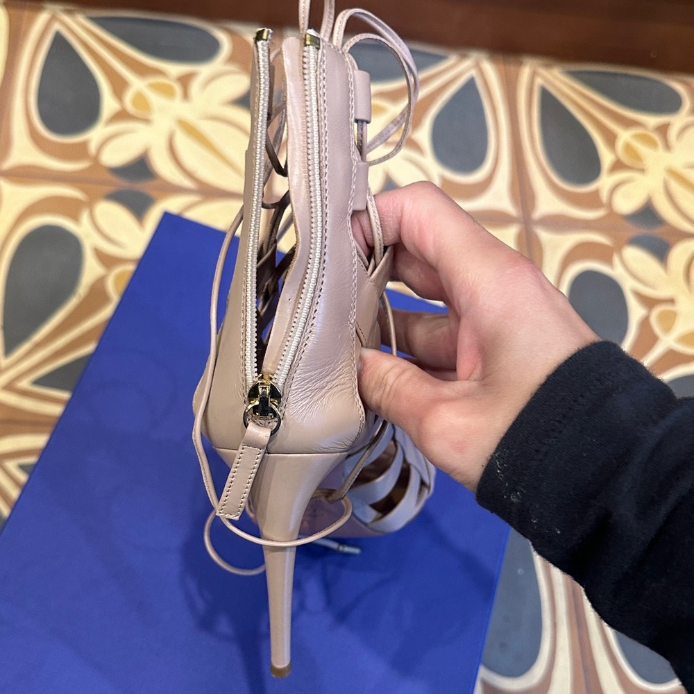 Aquazzura Women's Lace-Up Heels - Cream - Picture 5 of 6